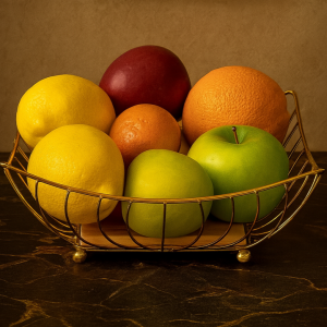 Luxury Golden Wire Fruit Basket with Wooden Base
