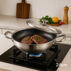 Stainless Steel Cooking Pot with Glass Lid – Premium Non-Stick Pan (24cm)