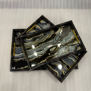 3-Piece Black & Gold Marble-Look Serving Tray Set