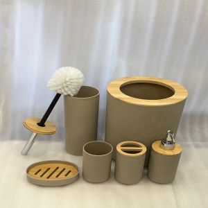 Luxury Grayish Beige 6-Piece Bathroom Accessories Set | Elegant Neutral Bathroom Organizer & Decor