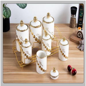 7 Pcs Canister Set with Stand – Stylish Kitchen Storage Jars for Tea, Sugar, Coffee, Spices