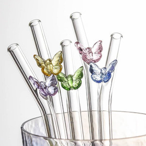 Glass Straws With Butterfly Eco Friendly Drinking