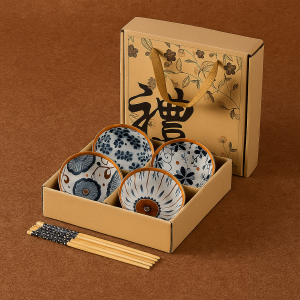 Japanese Floral Ceramic Bowls â€“ Set of 4