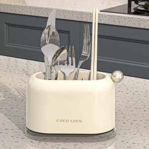 Durable Knife Storage Organizer, Kitchen Utensil Holder With Water Drain Tray, Spoon Fork Chopsticks Storage Rack