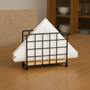 Modern Metallic & Oak Tissue Holder