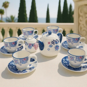 Danny Home 16-Piece Elegant Tea Set | Porcelain Cups, Saucers, Teapot & Sugar Pot | Adornia Pakistan