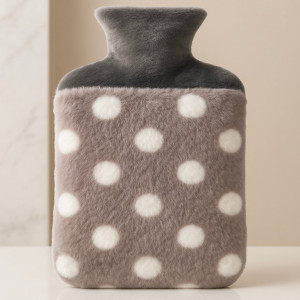 Luxury Plush Hot Water Bottle – Soft Furry Cover with Polka Dots | Pain Relief & Winter Warmer