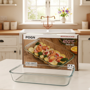 Large Capacity Toughened Glass Baking Dish – Oven Safe up to 450°C