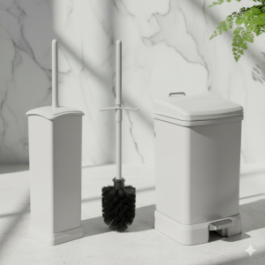 Limon EdgeClean Rectangular Dustbin & Brush Set – Modern Bathroom Waste Bin with Cleaning Brush | Adornia.pk