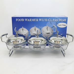 3-in-1 Stainless Steel Food Warmer Set with Glass Dishes