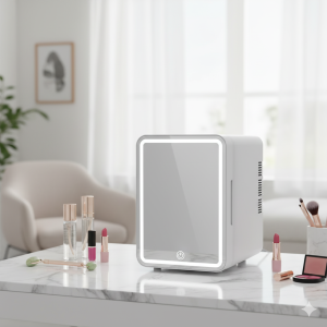 Compact Portable Mini Fridge with LED Mirror – Stylish Personal Cooler | Adornia.pk