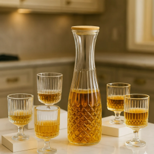 Elegant Glass Water Set – 6 Glasses with Matching Jug