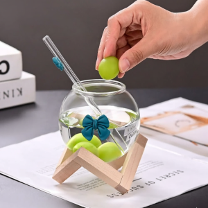 Elegant Double Wall Glass Mug with Straw & Bamboo Base