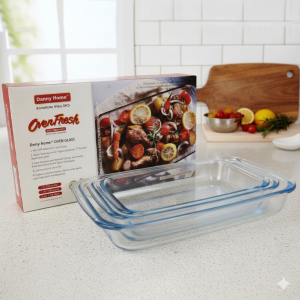 Danny Home Pyrex Glass Oven Baking Pan 3Pcs – Capacity 1L+1.6L+2.2Liter