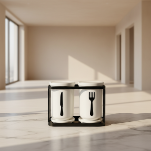 Luxury Dual Ceramic Cutlery Holder Set with Metal Stand â€“ Knife & Fork Printed Utensil Organizer