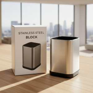 Luxury Stainless Steel Utensil Holder Block – Rust-Proof Countertop Organizer for Kitchen & Office