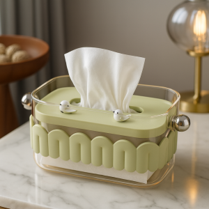 Luxury Acrylic Tissue Box with Decorative Birds â€“ Premium Living Room & Bathroom Tissue Holder