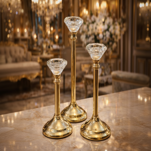 Luxury Crystal Top Gold Candle Holders Set (3-Piece Elegant Table Décor)