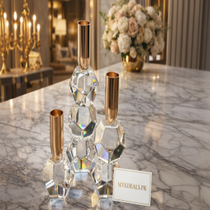 Luxury Crystal Candle Holder Set with Gold Finish | Elegant Home Décor