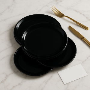 Premium Black Quarter Plates Set – 6 Pcs | Elegant Ceramic Tableware for Dining