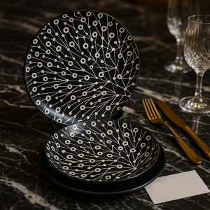 Luxury Black & White 18pcs Ceramic Dinner Plate Set – Modern Abstract Design | Premium Tableware for Contemporary Dining