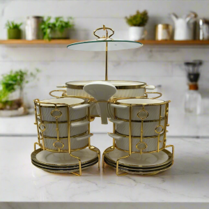 Soup Set With Gold Stand (White)