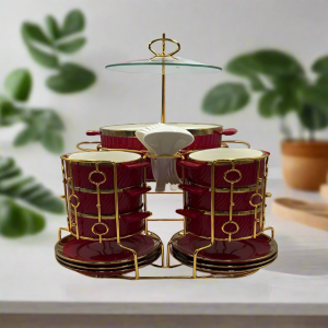 Soup Set With Gold Stand (Red)