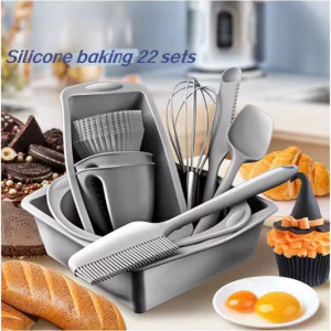 High Quality 22-Piece Portable Non-Stick Silicone Baking Set (Grey)