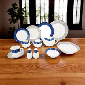 47P BlueGray Dinner Set – Elegant Full Crockery Collection | Premium Ceramic Tableware
