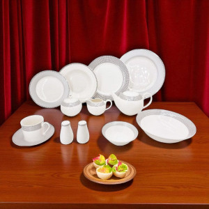 GrayBorder 47P Dinner Set – Elegant Full Crockery Collection | Premium Ceramic Tableware