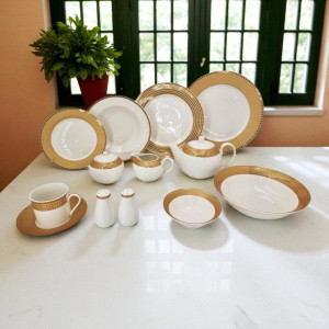 Gold-Dot Borders 47Pcs Dinner Set – Elegant Full Crockery Collection | Premium Ceramic Tableware