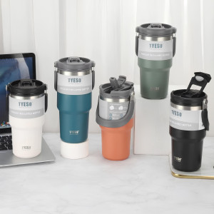 “TYESO® SteelCore Stainless Steel Dual-Lid Tumbler with Top-Handle (900ml) (TS-8828)”