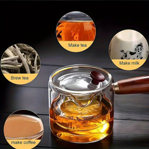 Dual Chamber Glass Tea Infuser with Wooden Handle – Heat-Resistant Teapot for Loose Leaf & Herbal Tea | Adornia.pk