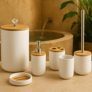 Premium White 6 Pcs Bathroom Accessories Set – Elegant Modern Design