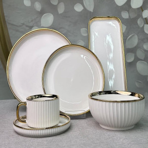 Porcelain Cream Shine Lining Dinner Set – 32 Pieces | Elegant Ceramic Tableware