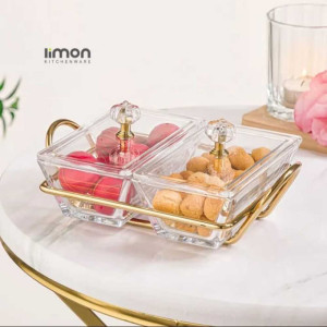 Limon Signature Rectangular Snack Serving Tray Set – Elegant Multi-Compartment Appetizer & Dry Fruit Server | Adornia.pk