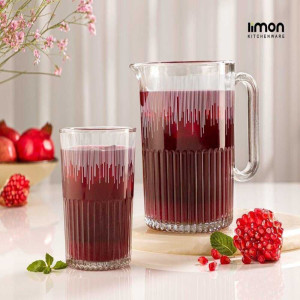CrystalServe Ribbed Glass Pitcher & Drinking Glasses Set – Elegant Beverage Serveware | Adornia.pk