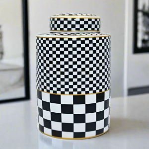 Ceramic Vase Checkered White & Black