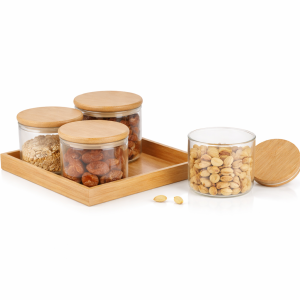 5Pcs Glass Storage Jar Set with Bamboo Lids & Tray