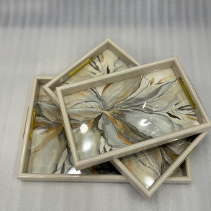 3-Piece White & Gold Marble-Look Serving Tray Set