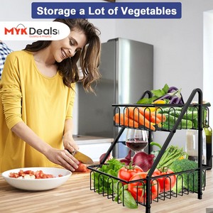 Multifunctional Countertop Basket, 2-Tier Countertop Fruit Basket Bowl, Vegetable Bread Storage Basket for Kitchen, Dining Table, Kitchen Pantry Organizers Shelf