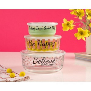 Limon Printed Glass Jar 3 Pcs Set