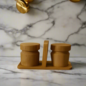 Bamboo Salt and Pepper Jar Set with Tray – BAM-36 | Eco-Friendly Kitchen & Dining Set