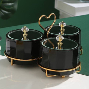 3-Division Dry Fruit Bowls Black With Golden Stand