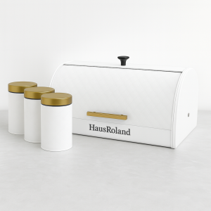 HausRoland Luxe Quilted Bread Bin & Canister Set â€“ White & Gold