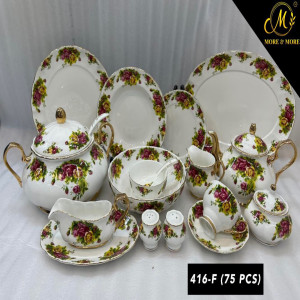 ROYAL ALBERT Dinner Set – Elegant 75 Pcs Full Crockery for 8 Persons | Premium Ceramic Tableware & Serveware Collection