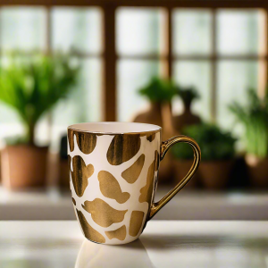Golden Ceramic Mug with Giraffe Pattern | Luxury Coffee & Tea Cup for Home, Office & Café