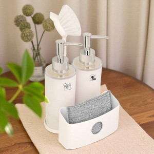 Limon Twin Liquid Dispenser with Sponge Holder & Brush – Dual Soap Pump for Kitchen Sink Cleaning | Adornia.pk