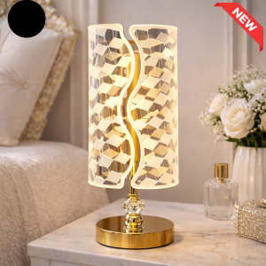 IMPERIAL CRYSTAL CYLINDER LED TABLE LAMP – PREMIUM GOLD FINISH LUXURY VANITY & BEDROOM DECOR