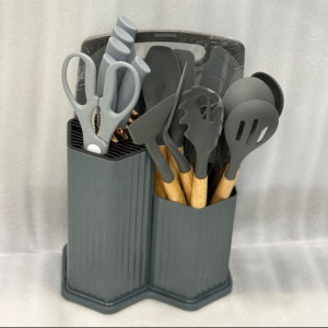 Luxury 19-Piece Kitchen Utensil Set – Heat-Resistant Silicone with Wood Handles & Holder